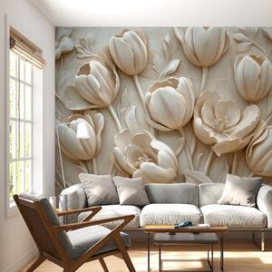 Carta da parati arte floreale 3D con graziosi tulipani in colore beige, Carta da parati 3D, Carta da parati Fiori 3D, w01851 : Uwalls.it