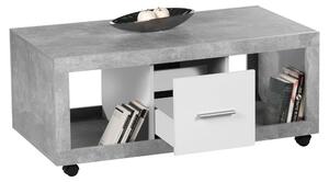 Tavolino da salotto >Stone< con finitura effetto cemento/bianco, materiale derivato dal legno - 115x50x60 cm (LxAxP)