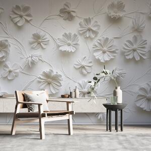 Carta da parati Composizione di fiori in rilievo in bianco in uno stile minimalista, Carta da parati 3D, Carta da parati Fiori 3D, w01828 : Uwalls.it
