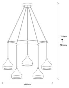Lampadario sospeso su cavo YILDO 5xE27/40W/230V nero/ramato