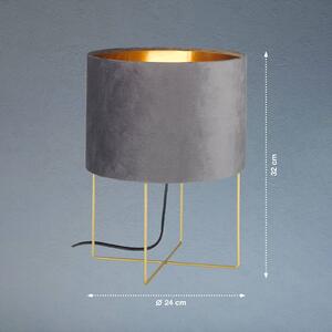FISCHER & HONSEL Lampada da tavolo Aura, paralume in velluto, altezza 32 cm, grigio