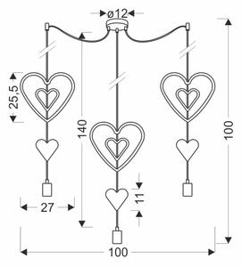 Lampadario sospeso per cameretta TRIO con cavo 3xE27/20W/230V rosa/bianco/grigio