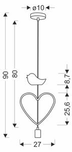 Lampadario per cameretta HEART a sospensione con cavo 1xE27/20W/230V rosa/bianco