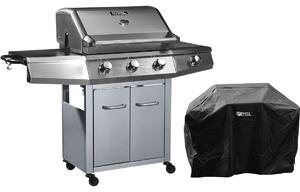 Barbecue a Gas "Bingo 4" - 4 piastre di cui 1 laterale - 14kW + Fodera di protezione- Argento