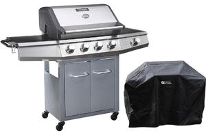 Barbecue a gas "Bingo 5" - 5 piastre di cui 1 laterale - 15.2kW + Fodera di protezione - Argentato con LED