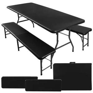 Tavolo da giardino pieghevole 180 cm + 2 panche - nero
