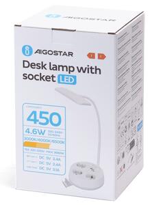 Aigostar - Lampada da tavolo dimmerabile a LED con prese elettriche integrate e porta USB LED/4,6W/230V bianca