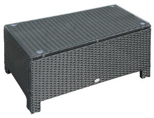 Outsunny Ousunny Tavolino da Esterni in Rattan PE con Piano in Vetro Temperato, 85x50x39cm, Nero|Aosom