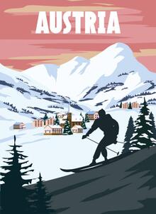 Illustrazione Austria Ski resort poster retro Alpes, VectorUp