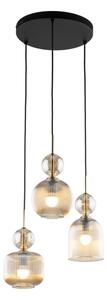 Lampadario a sospensione SOPHIA 3xE14/10W/230V nero/beige fumé