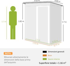Outsunny Casetta da Giardino Porta Utensili in Lamiera di Acciaio, Capanno da Giardino in Acciaio con Porte Scorrevoli, 163x89x182cm, Nero