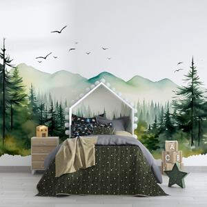 Carta da parati Acquerello di paesaggi forestali e montani, tavolozza di colori verdi , Carta da parati Natura, w02150 : Uwalls.it
