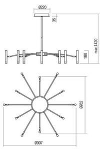 Redo 01-3448 - Lampadario dimmerabile LED su asta RAYEN LED/60W/230V CRI 90 oro
