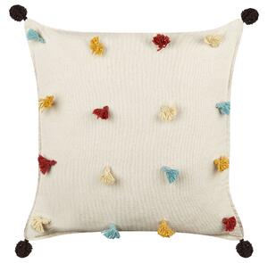 2 cuscini decorativi in cotone beige chiaro 45 x 45 cm con frange multicolori Beliani