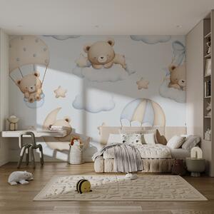 Carta da parati Orsi su paracadute e nuvole su sfondo blu, Carta da parati per Bambini, w02385 : Uwalls.it