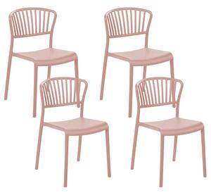 Set di 4 sedie da pranzo in plastica rosa per interni ed esterni da giardino impilabili in stile minimalista Beliani
