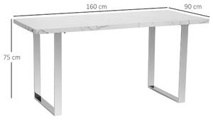 HOMCOM Tavolo da Pranzo Rettangolare per 6-8 Persone Effetto Marmo, 155x85x75cm, Bianco