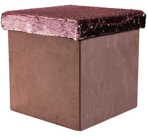Pouf contenitore con rivestimento in velluto e coperchio con paillettes rosa Pink Box