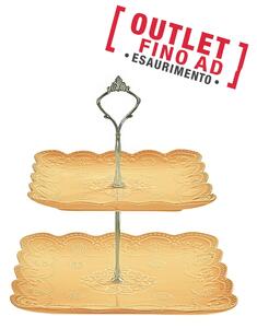 Alzata Due Piani quadrati in porcellana bianca biscuit 25,5x24,5 cm colore Pesca