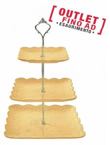 Alzata tre Piani quadrati in porcellana bianca biscuit 25,5x36,5 cm color pesca