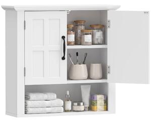 Homcom Mobiletto da Parete 2 Ante con Ripiano in Legno per Cucina Bagno, Bianco 60x19.8x58cm