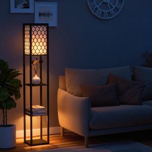 HOMCOM Lampada Lampadina da Terra Salvaspazio con Ripiani Durevole Cotone, MDF 26 x 26 x 160 cm Nero, bianco