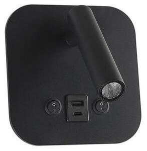 Faretto da parete LED orientabile con porta USB LED/8W/230V 3000K nero