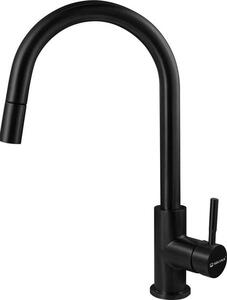 Rubinetto da cucina girevole con rotazione a 360° - Rubinetto da cucina con bocca ad arco alto - Rubinetto da cucina ad alta pressione in acciaio inossidabile - nero opaco, SP-10027-N