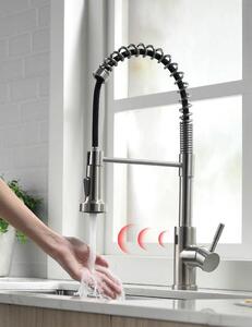 Rubinetto da cucina con sensore a infrarossi e soffione orientabile, miscelatore da cucina girevole a 360°, miscelatore a leva per cucina, valvola a spirale per WC, cromato-nichel