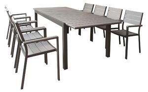 TRIUMPHUS - set tavolo in alluminio e polywood cm 180/240 x 100 x 73 h con 8 poltrone Xanthus