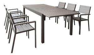 TRIUMPHUS - set tavolo in alluminio e polywood cm 180/240 x 100 x 73 h con 6 poltrone Xanthus