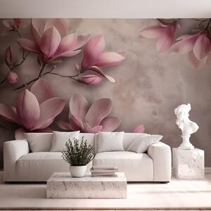 Carta da parati Delicate magnolie rosa su un muro di cemento, Carta da parati Floreale, w08636 : Uwalls.it