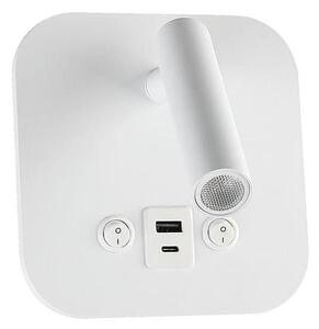 Spot da parete LED con porta USB, 8W, 230V, 3000K, bianco