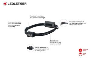 Ledlenser NEO3 - Lampada frontale a LED dimmerabile, alimentata da 3xAAA, IP54, 400 lm, autonomia fino a 20 h, nera