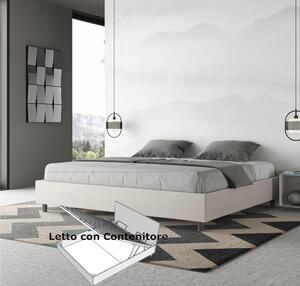 Letto Matrimoniale con Contenitore AZELIA KING SIZE, Similpelle Dimensioni 180x200 cm giroletto imbottito effetto trapuntato colore Bianco
