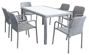 AXONA - set tavolo in alluminio e teak cm 150 x 90 con 6 poltrone Axona