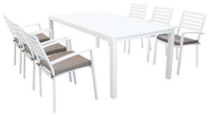 DEXTER - set tavolo in alluminio cm 200/300 x 100 x 74 h con 6 poltrone Dexter