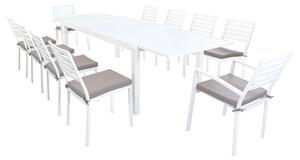 DEXTER - set tavolo in alluminio cm 200/300 x 100 x 74 h con 8 sedie e 2 poltrone Dexter