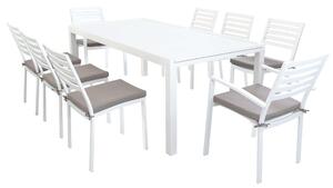 DEXTER - set tavolo in alluminio cm 200/300 x 100 x 74 h con 6 sedie e 2 poltrone Dexter