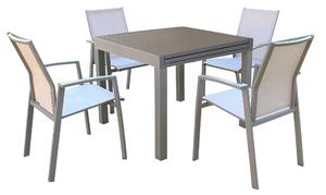 JERRI - set tavolo in alluminio cm 90/180 x 90 x 75 h con 4 poltrone Lotus