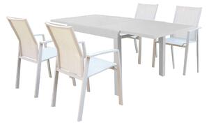 JERRI - set tavolo in alluminio cm 90/180 x 90 x 75 h con 4 poltrone Lotus