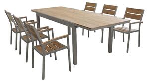 VIDUUS - set tavolo in alluminio e polywood cm 160/240 x 95 x 75 h con 6 poltrone Viduus
