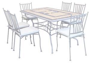 VENTUS - set tavolo in alluminio e teak cm 160 x 90 x 74 h con 6 sedie Ventus