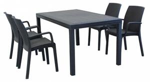 CALIGOLA - set tavolo in alluminio e teak cm 150 x 90 x 74 h con 4 poltrone Alma