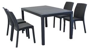 CALIGOLA - set tavolo in alluminio e teak cm 150 x 90 x 74 h con 4 sedie Alma