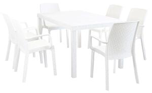 CALIGOLA - set tavolo in alluminio e teak cm 150 x 90 x 74 h con 6 poltrone Alma
