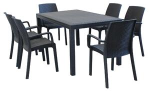 CALIGOLA - set tavolo in alluminio e teak cm 150 x 90 x 74 h con 6 poltrone Alma