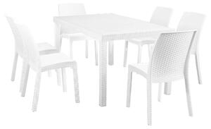 CALIGOLA - set tavolo in alluminio e teak cm 150 x 90 x 74 h con 6 sedie Alma
