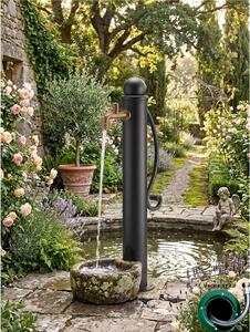 Fontana da Giardino Stile Romantico DUE Rubinetti Acciaio Alluminio Belfer Dimensioni 38x16xh 96 cm - peso 7,8 kg con tubo rubinetto, Colore Antracite