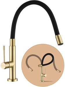 Rubinetto da cucina RVS con bocca flessibile girevole a 360°, rubinetto da cucina ad arco alto e alta pressione, con doccetta e miscelatore - resistente (colore oro)
